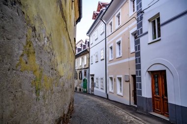 Ljubljana, Slovenya 'daki tarihi mimari. Şehrin eski binalarına bakın..