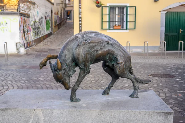 Ljubljana Slovenia February 2022 Modern Statue Dog Jakov Brdar Butcher — Stock Photo, Image