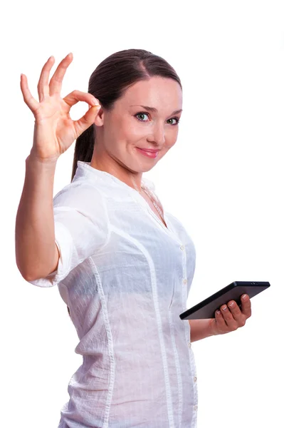The business girl with a tablet — Stock Photo, Image