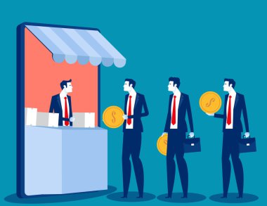 Satıcılar eşyaları cep telefonu ekranlarında teslim eder ve müşteriler de satın almak için sıraya girerler. Mobil alışveriş merkezi