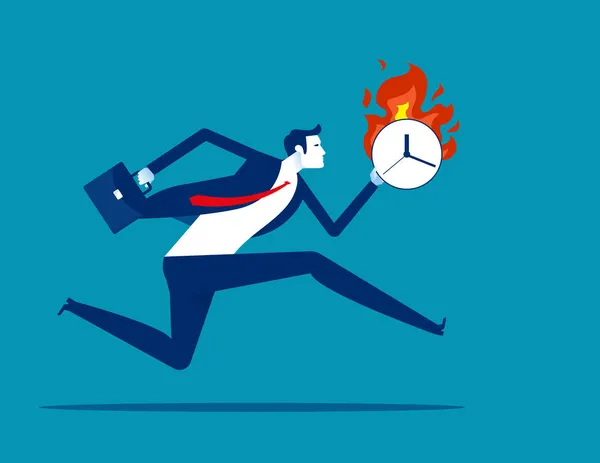 Ansioso Personaje Negocios Con Reloj Ardiente Las Manos Concepto Plazo — Vector de stock