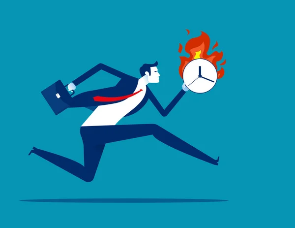 Anxious Business Character Run Burning Clock Hands Business Deadline Concept — Stock Vector
