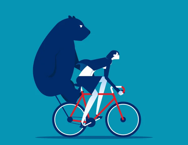 Montar Bicicleta Con Oso Detrás Concepto Mercado Del Oso — Vector de stock