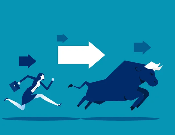 Üzletasszony Bika Business Bull Piaci Koncepció — Stock Vector