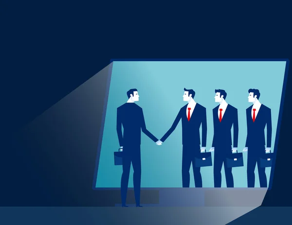 Vídeo Conferência Chamada Handshake Line Através Tela Conceito Comunicação Distância —  Vetores de Stock