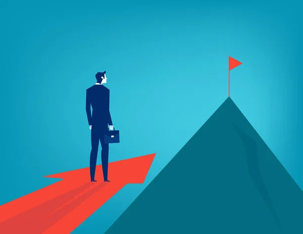Business People Standing Big Arrow Pointing Mountain Peak Business Vector — ストックベクタ