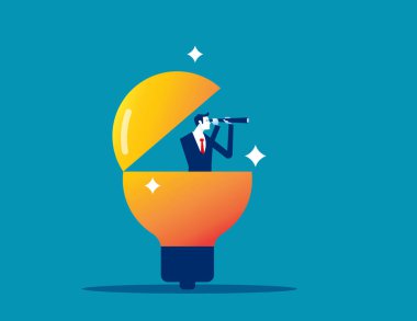 İş görüşünü görmek için dürbün kullanmak ampul fikri. Yeni bir çözüm ya da fikir keşfetme vizyonu