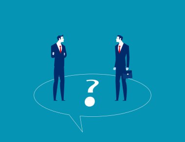 Boyalı konuşma balonunda iş adamları. İş soru işareti