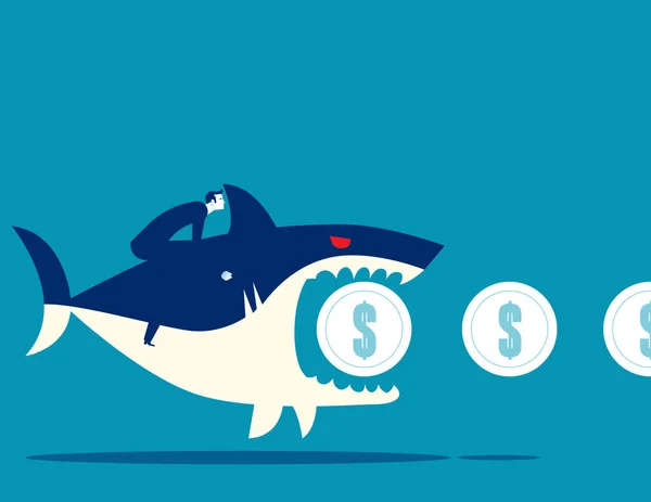 Rozzlobený Žralok Kousající Minci Koncept Ilustrace Obchodního Vektoru — Stockový vektor