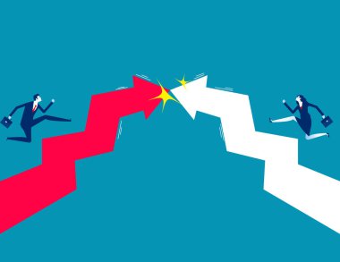 İş ortağı ve oklar çarpışıyor. İş çatışması konsepti