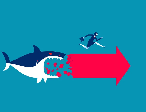 Shark Eats Red Arrow Business Risk Concept — Stock vektor