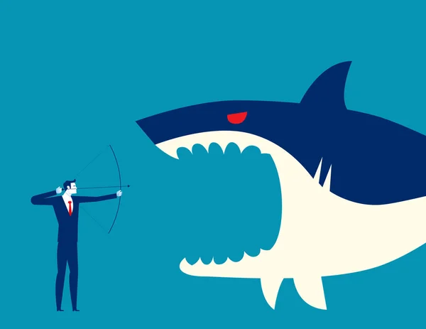 Üzletember Cápákkal Harcol Üzleti Kihívás Koncepciója — Stock Vector