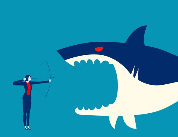 Business Person Fight Sharks Business Challenge Concept — Image vectorielle