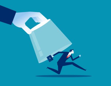 Businessman is buckled inside the glass bottle. Catch business person concept