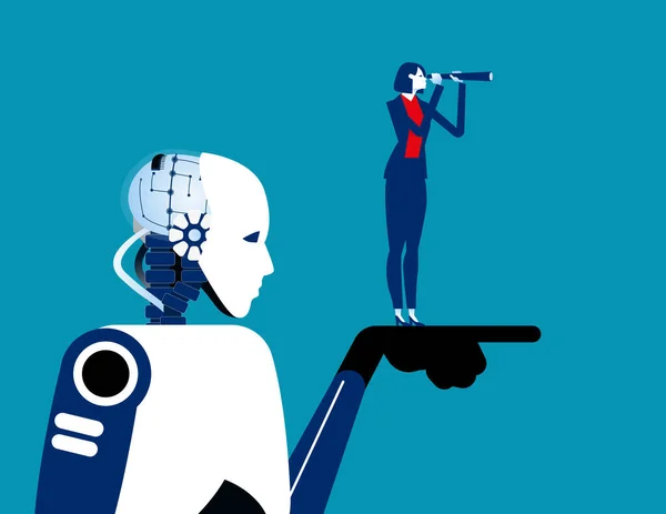 Robots Pointing Direction Investment Businesswomen Business Artificial Intelligence Vector Illustration — Stock vektor
