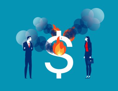 Money to burn until the smoke comes out. Business vector illustration concept