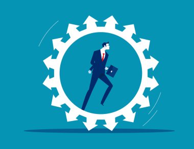 Business person with the arrow gear forward. Business economy drive