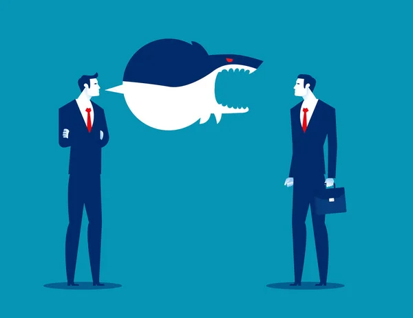 Kierownik Krzyczy Wylatuje Wściekły Rekin Ilustracja Wektora Biznesu — Wektor stockowy