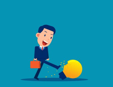 Bir iş adamı kırık bir ampulü tekmeliyor. Bunun işe yaramayacağını düşünmek.