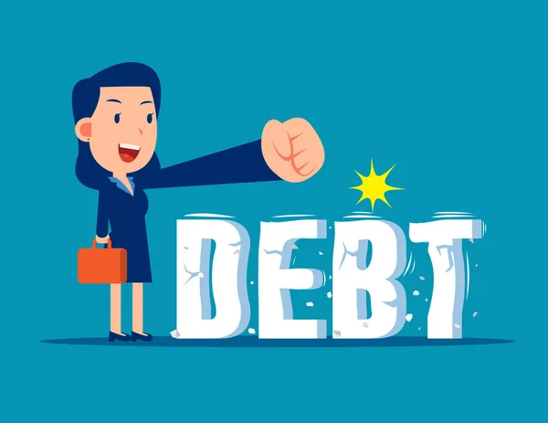 Businesswoman Trying Crush Smash Heavy Debt Burden Breaking Debt — Stock Vector