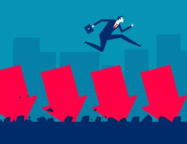 Tüccar düşen oktan atlıyor. İş krizi vektör illüstrasyonu