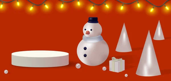 Bannière Noël Bonne Année Avec Bonhomme Neige Cadeau Design Réaliste — Image vectorielle
