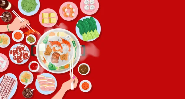 사람들 음식을 Bbq Momokata Vector Illustration — 스톡 벡터