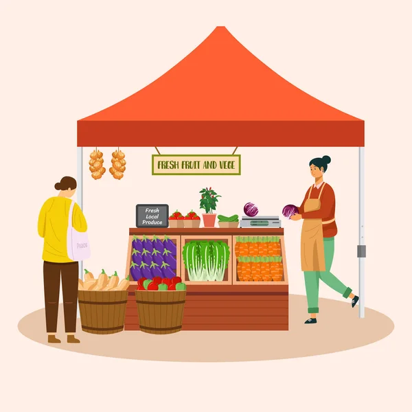 農家の市場 有機新鮮な果物や野菜の屋台 — ストックベクタ
