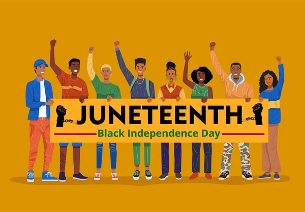 六月的庆祝会上 一群快乐的非洲人举着横幅 — 图库矢量图片