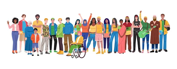 Illustration Groupe Personnes Multiethniques Diverses Debout — Image vectorielle