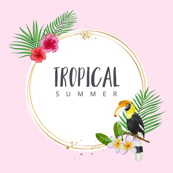 Frame Hornbill Tropical Plants Illustration — ストックベクタ