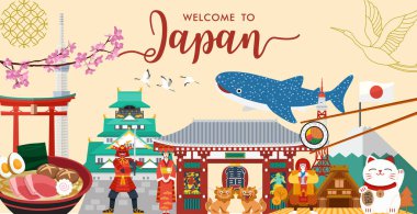 Japonya seyahat ünlü cazibe merkezleri ile banner.