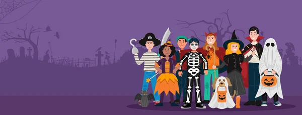 Fond Fête Halloween Enfants Costumes Halloween Vecteur — Image vectorielle