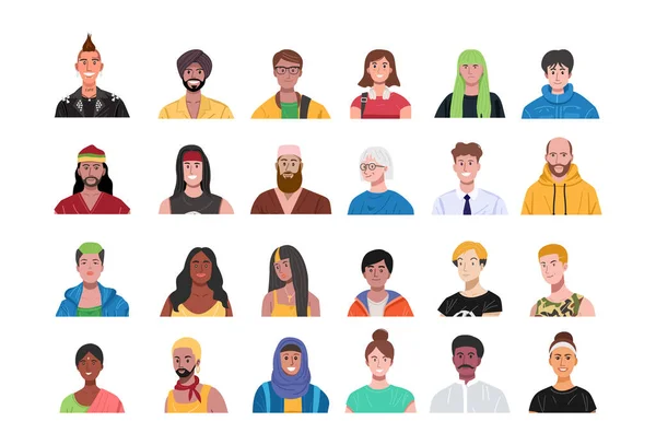 Diversidade Pessoas Avatar Set Ilustração Vetorial Isolada — Vetor de Stock