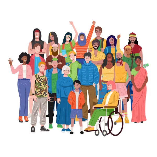 Illustration Groupe Personnes Multiethniques Diverses Debout — Image vectorielle