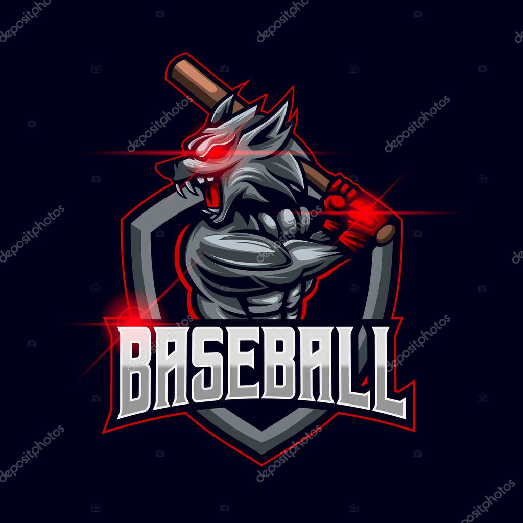 Baseball Wolf E-sport logo template vector illustration