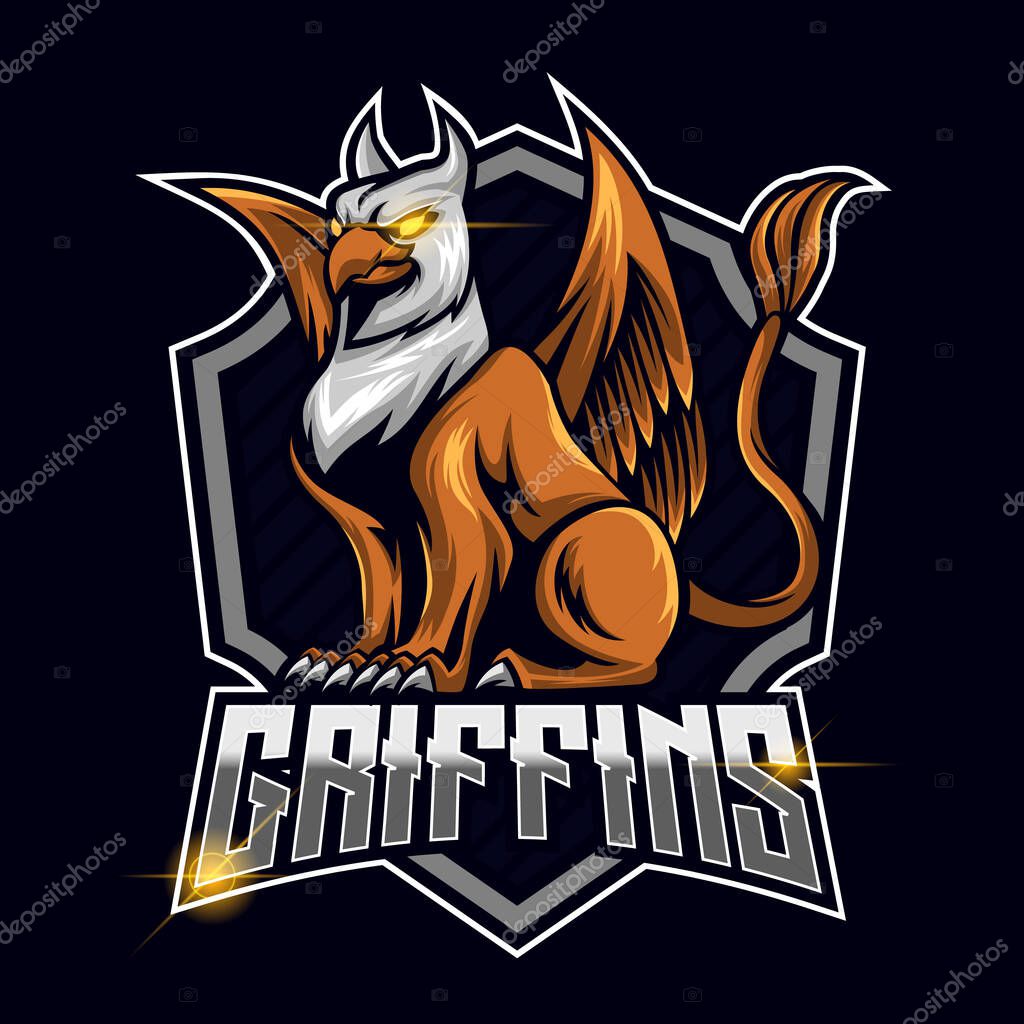Griffin E-sport logo template design vector illustration