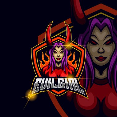 Şeytani Kız E-spor logosu tasarım şablonu çizimi