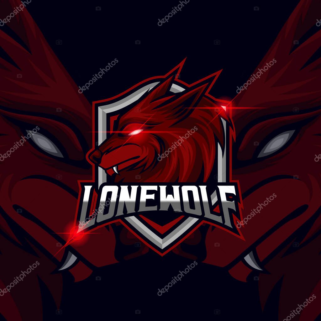 Wolf Head E-sport logo design template vector illustration