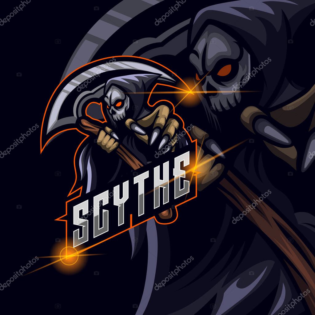 Reaper Skull E-sport logo design template Vector illustration