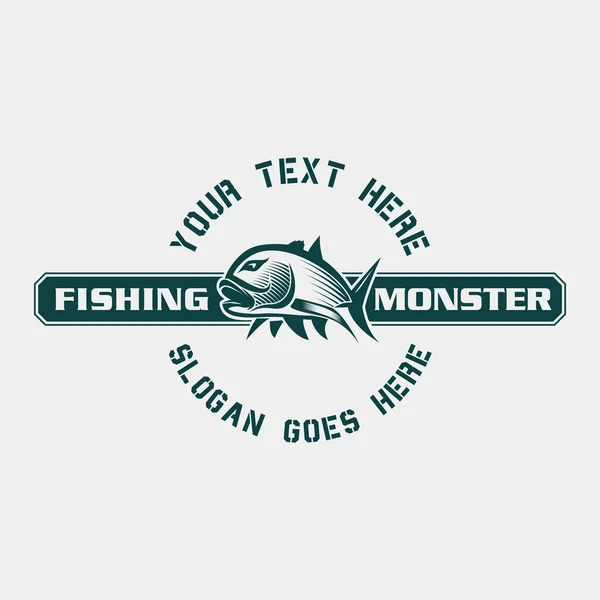 Fish Fishing Monster Logo Design Outdoor Adventure Logo Design Template — Stockový vektor