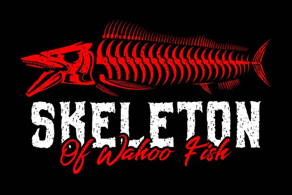 Wahoo Fish Skull Skeleton Modern Vintage Rustic Logo Design Style — Stockový vektor