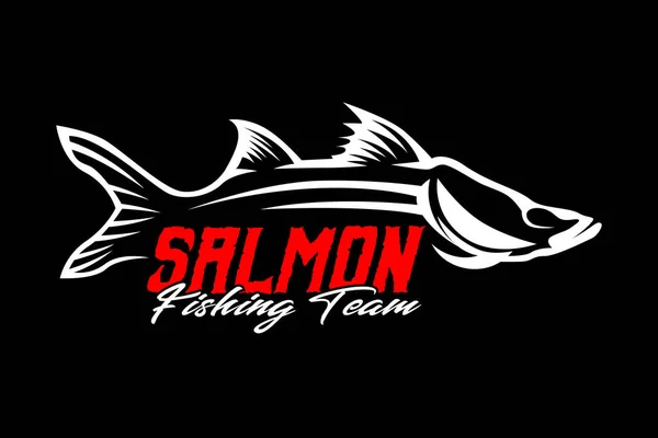 Salmon Fish Fishing Black Dark Background Modern Vintage Rustic Logo — Stock Vector