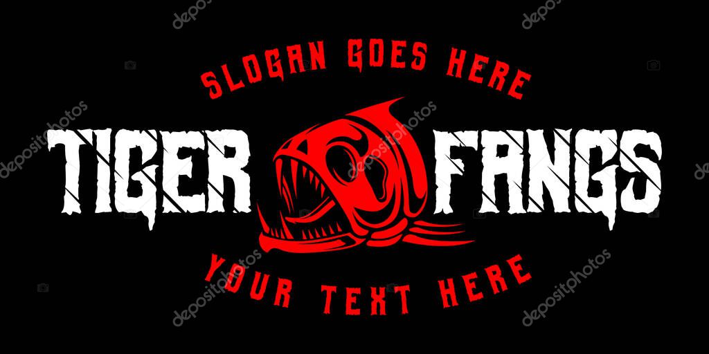 Arowana fish skeleton head skull fishing logo on black dark background in modern vintage rustic logo design style template vector illustration