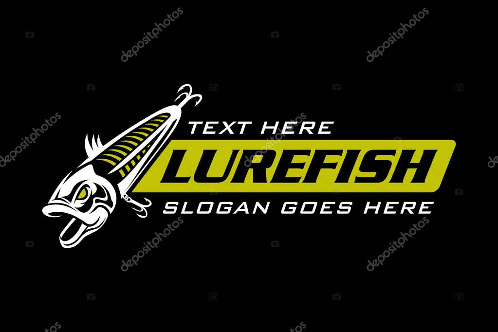 Lure skeleton fish skull fishing logo design template vector illustration