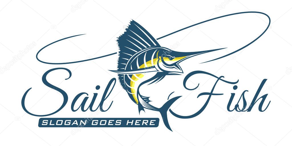 Sail fish fishing logo, jumping fish design template vector illustration. great to use as your any fishing company logo