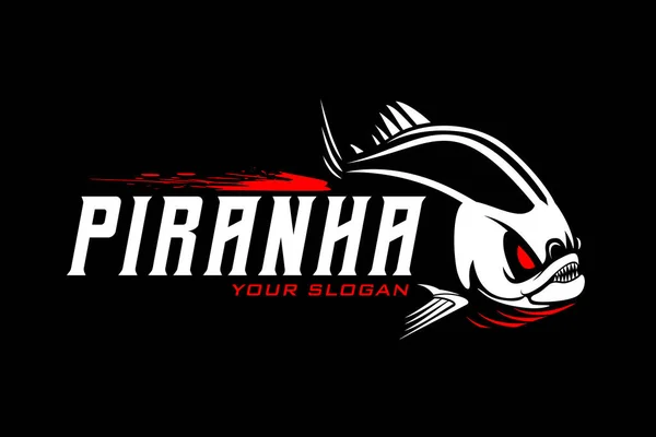 Piranha Fish Fishing Logo Black Dark Background Modern Vintage Rustic — Stock Vector