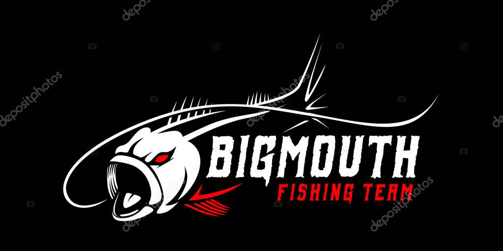 Angry Grouper fish fishing logo on black dark background. modern vintage rustic logo design. great to use as your any fishing company logo and brand