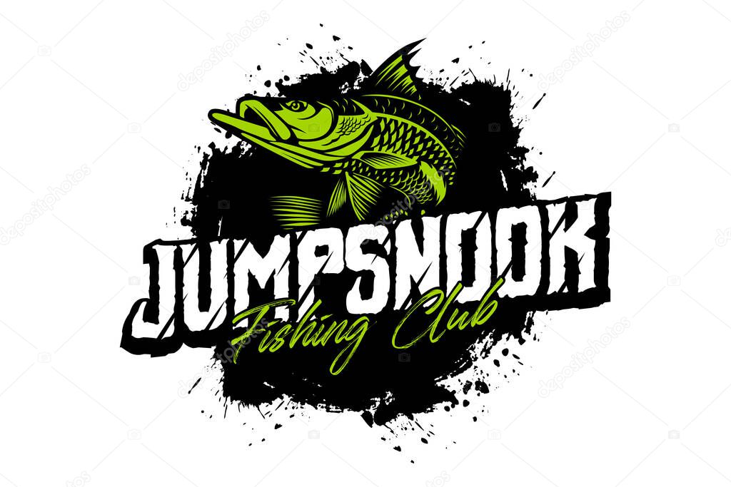 Jumping Snook fish logo isolated background. modern vintage rustic logo design. great to use as your any fishing company logo and brand