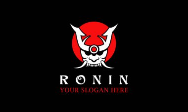 Maskeli Ronin Samuray logo tasarım vektör resimleme şablonu